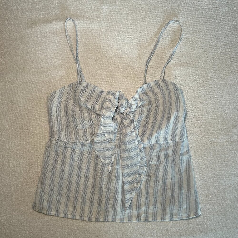 John Galt Blue and White Striped Tie Front Tank Top
